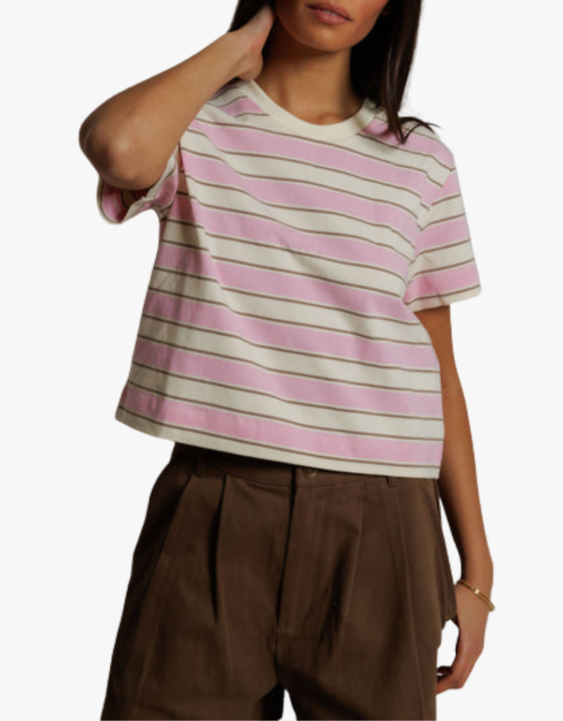 Perfect White Tee Gia Stripes Crew Tee in Sugar Pink Stripe