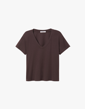 Perfect White Tee Hendrix Cotton Short Sleeve Boxy V Neck Tee in Cocoa Powder
