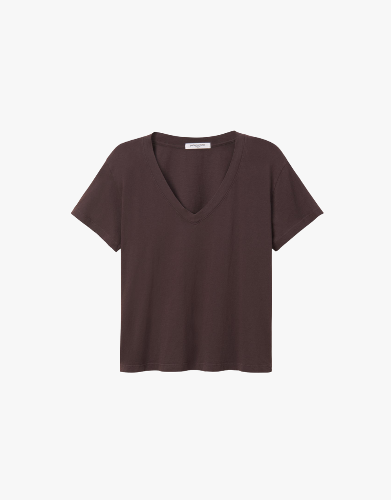 Perfect White Tee Hendrix Cotton Short Sleeve Boxy V Neck Tee in Cocoa Powder
