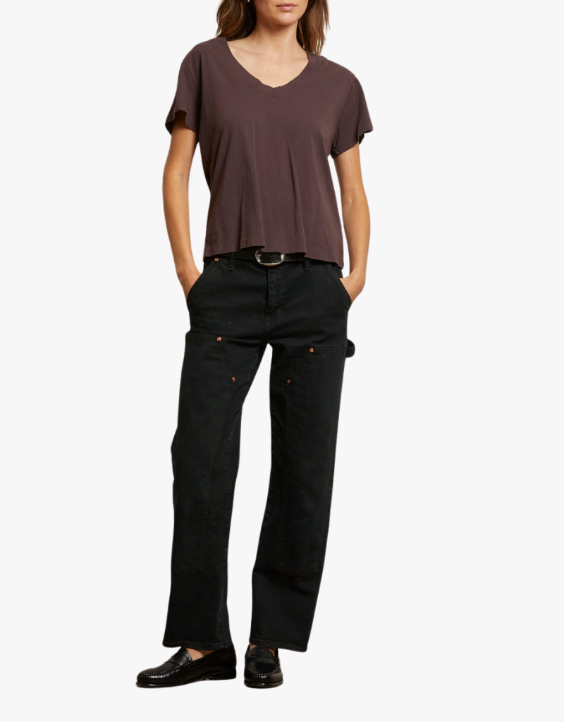 Perfect White Tee Hendrix Cotton Short Sleeve Boxy V Neck Tee in Cocoa Powder