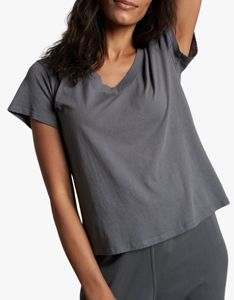 Perfect White Tee Hendrix Cotton Short Sleeve Boxy V Neck Tee in Charcoal