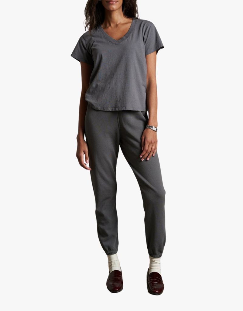 Perfect White Tee Hendrix Cotton Short Sleeve Boxy V Neck Tee in Charcoal