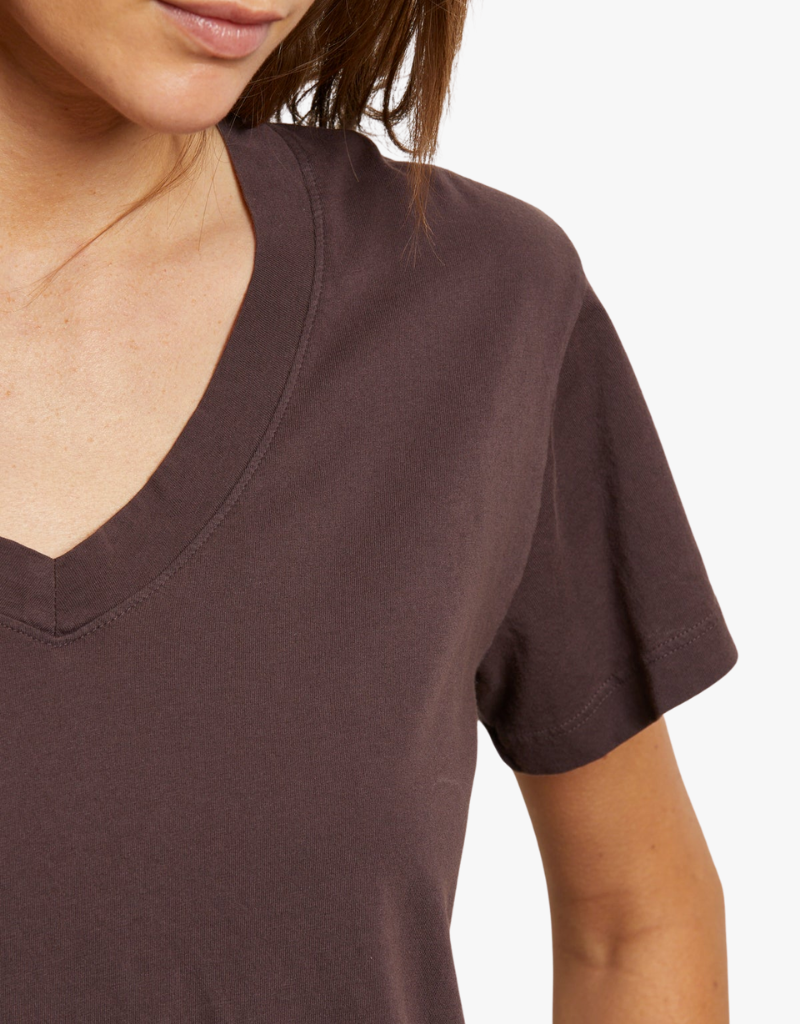 Perfect White Tee Hendrix Cotton Short Sleeve Boxy V Neck Tee in Cocoa Powder