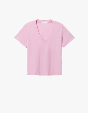 Perfect White Tee Hendrix Cotton Short Sleeve Boxy V Neck Tee in Sugar Pink