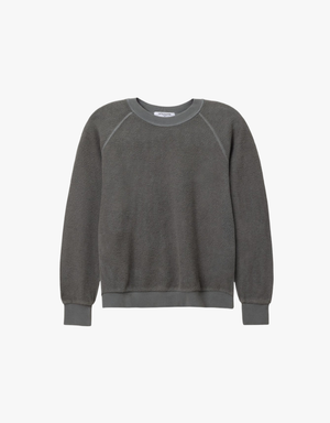 Perfect White Tee Ziggy Inside Out Fleece Long Sleeve Skrunken Crewneck Sweatshirt in Charcoal