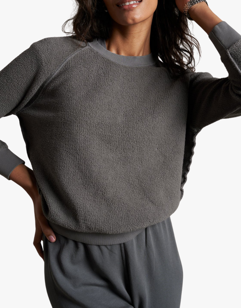 Perfect White Tee Ziggy Inside Out Fleece Long Sleeve Skrunken Crewneck Sweatshirt in Charcoal