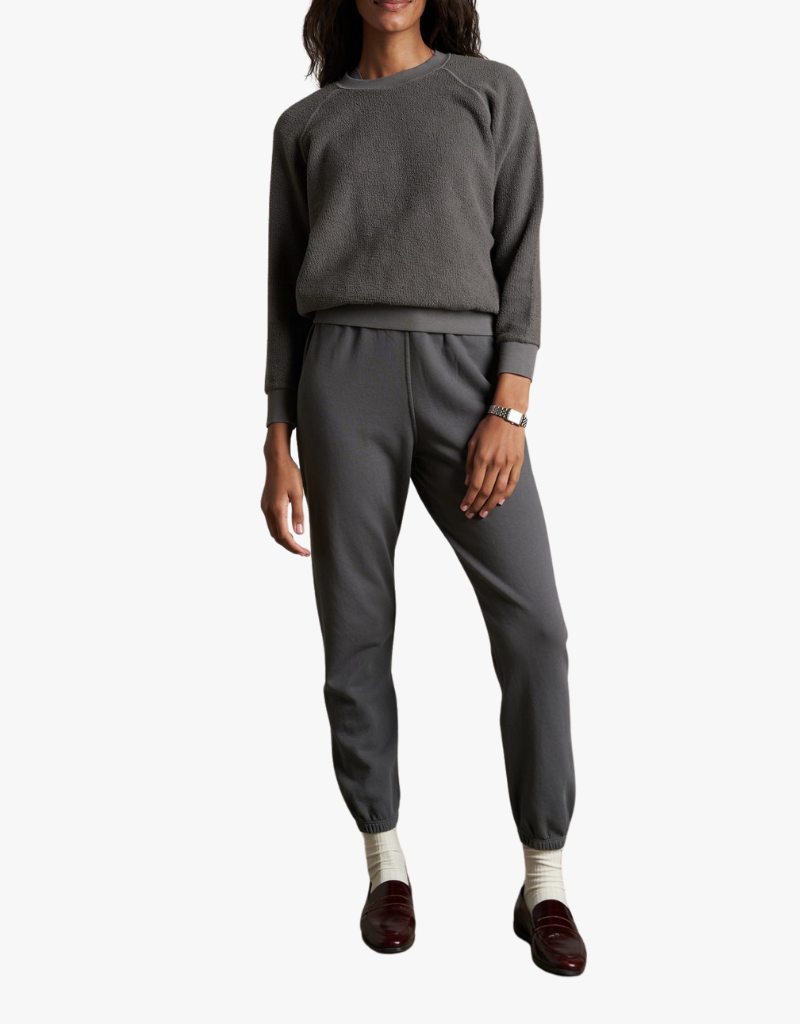 Perfect White Tee Ziggy Inside Out Fleece Long Sleeve Skrunken Crewneck Sweatshirt in Charcoal