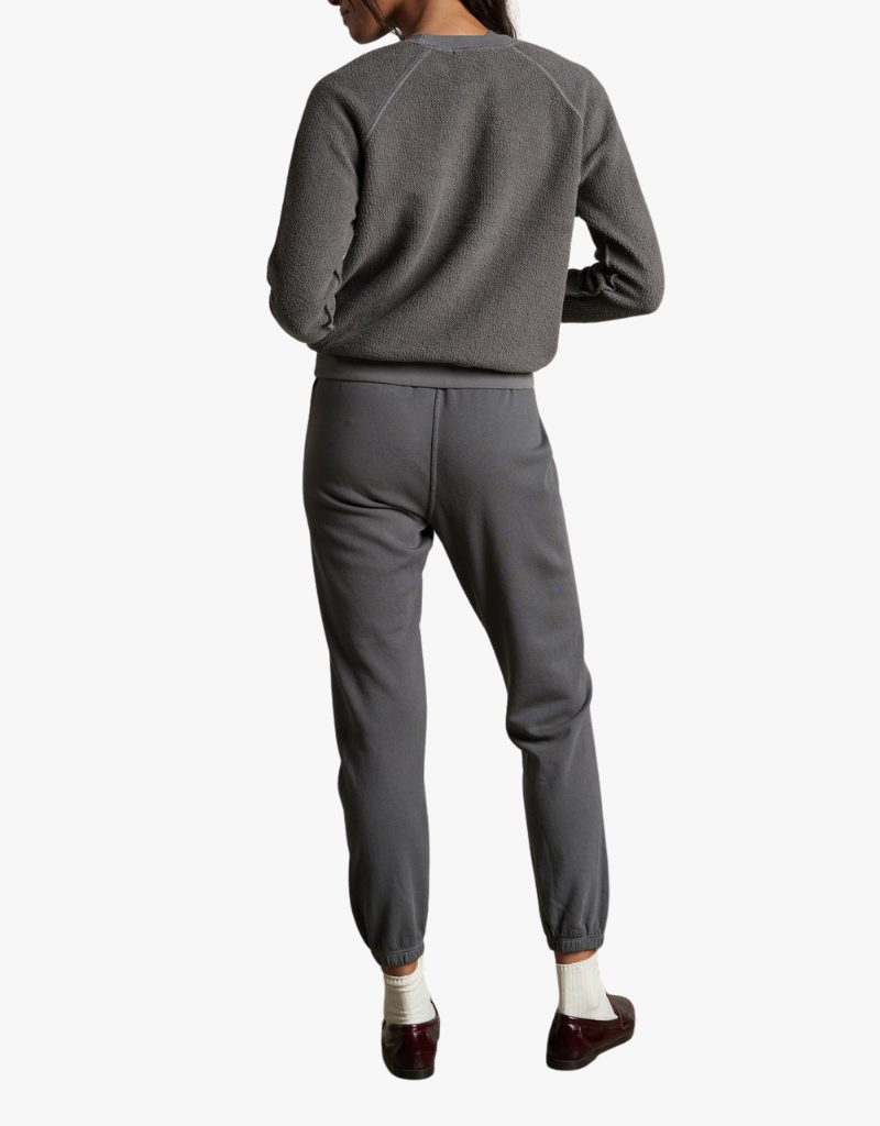 Perfect White Tee Ziggy Inside Out Fleece Long Sleeve Skrunken Crewneck Sweatshirt in Charcoal