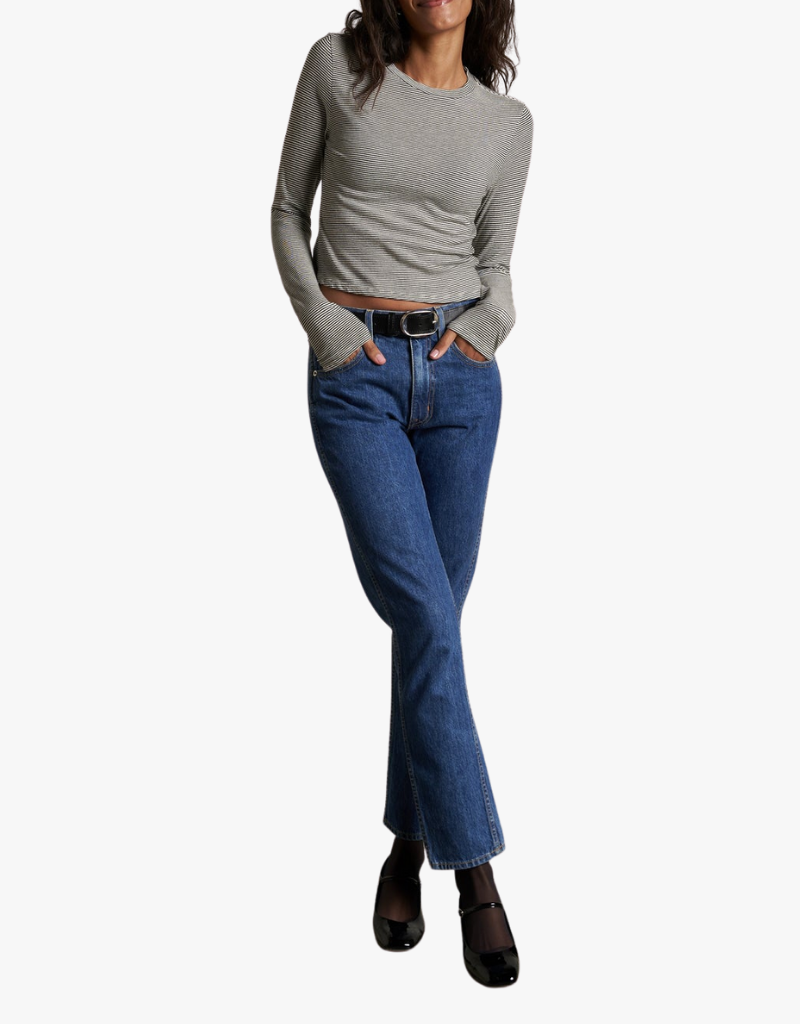 Perfect White Tee Jamie Stripe Jersey Crewneck Long Sleeve in Ivory & Black Stripe