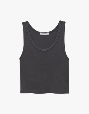 Perfect White Tee Maria Structured Rib Bra Friendly V-neck Tank Top in Vintage Black