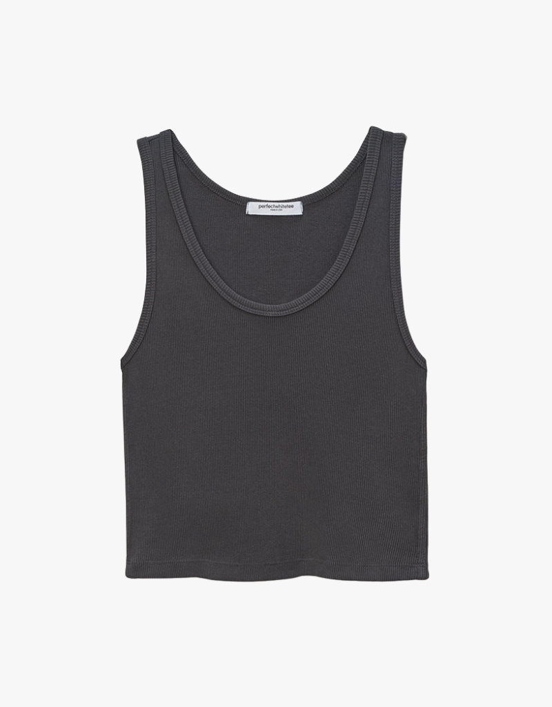 Perfect White Tee Maria Structured Rib Bra Friendly V-neck Tank Top in Vintage Black