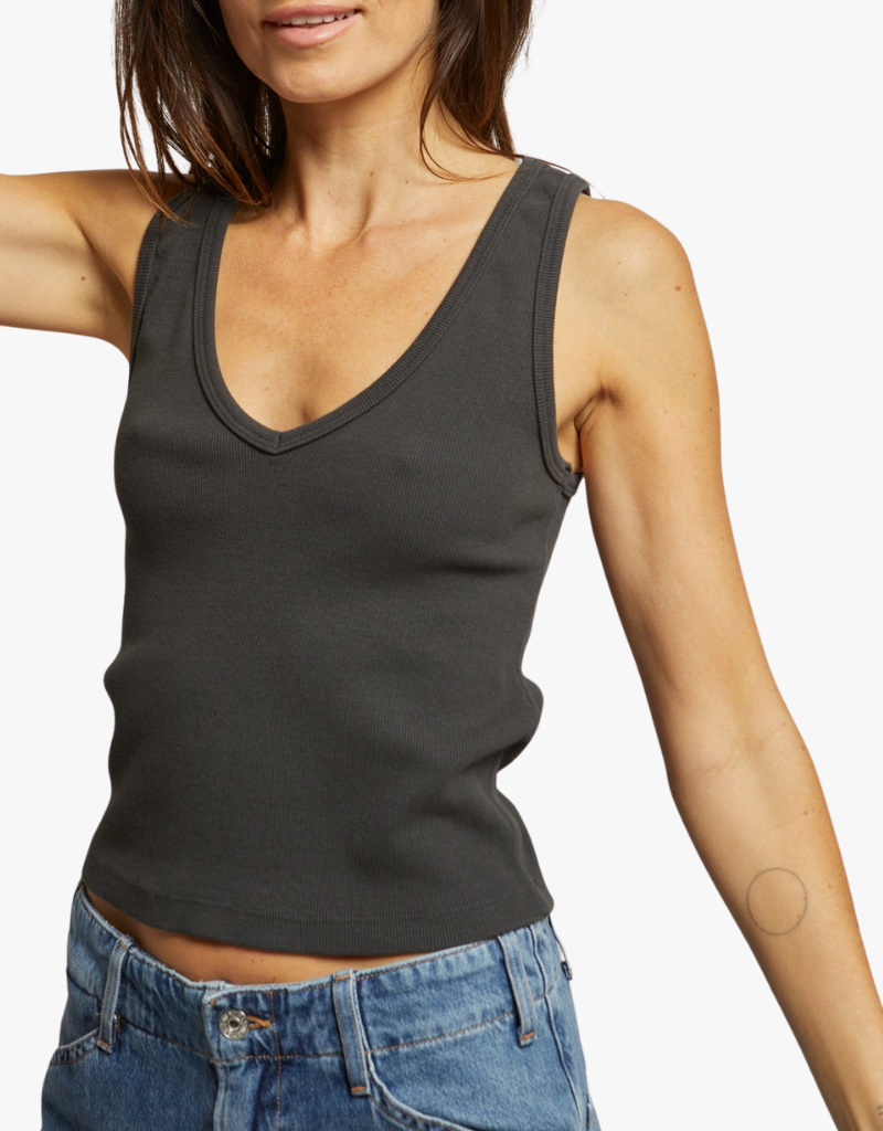 Perfect White Tee Maria Structured Rib Bra Friendly V-neck Tank Top in Vintage Black