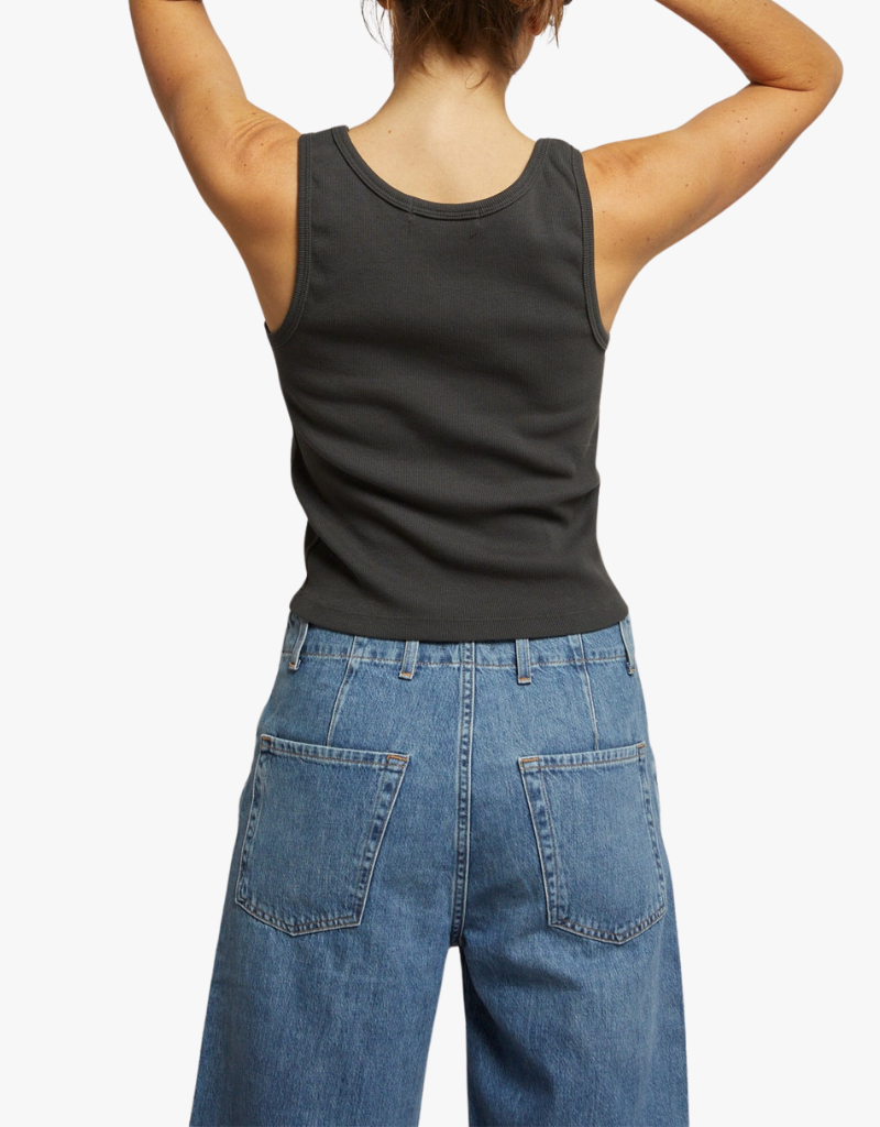 Perfect White Tee Maria Structured Rib Bra Friendly V-neck Tank Top in Vintage Black