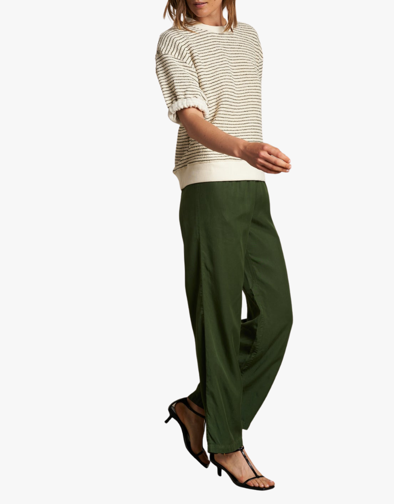 Perfect White Tee Rebecca French Terry Stripe 3/4 Puff Sleeve Sweatshirt in Green Stripe