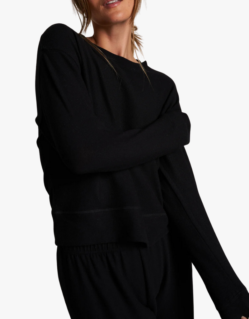 Perfect White Tee Selma Brushed Sweater Jersey Pullover in True Black