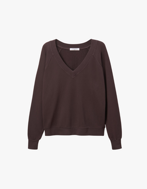 Perfect White Tee Sinead Relaxed French Terry V Neck Sweatshirt in Cocoa Powder