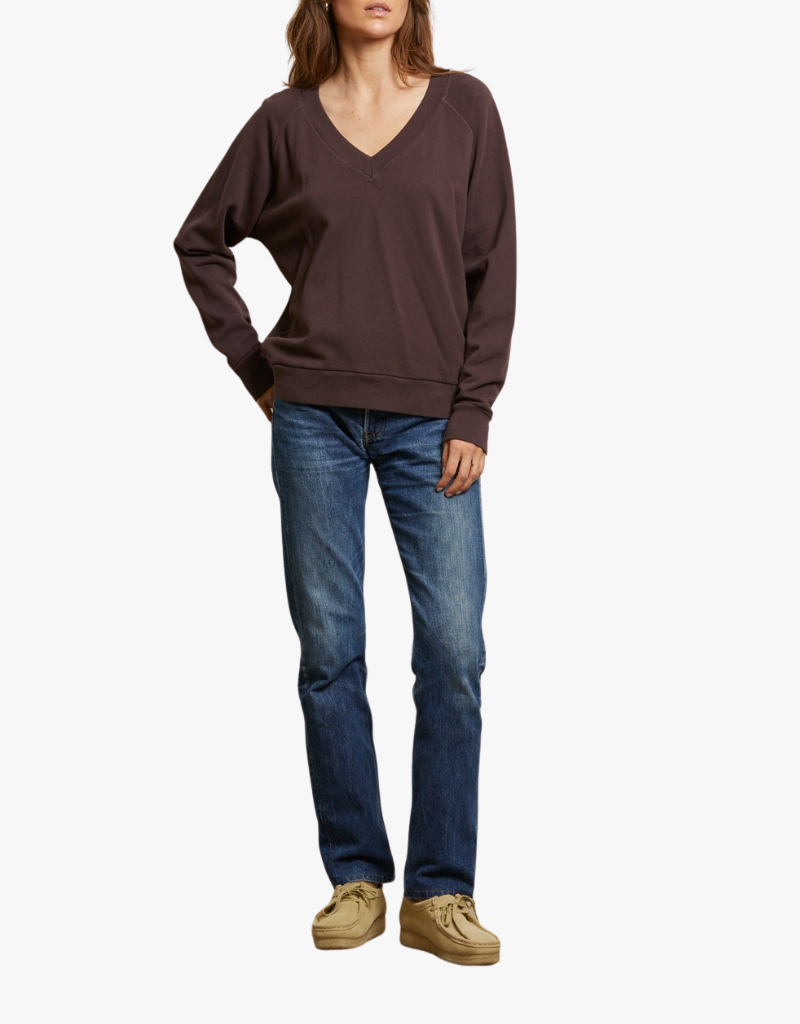 Perfect White Tee Sinead Relaxed French Terry V Neck Sweatshirt in Cocoa Powder