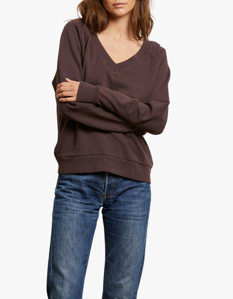 Perfect White Tee Sinead Relaxed French Terry V Neck Sweatshirt in Cocoa Powder