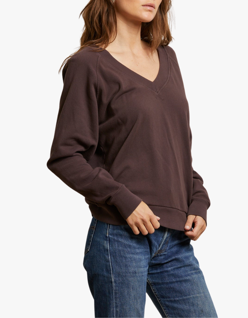 Perfect White Tee Sinead Relaxed French Terry V Neck Sweatshirt in Cocoa Powder