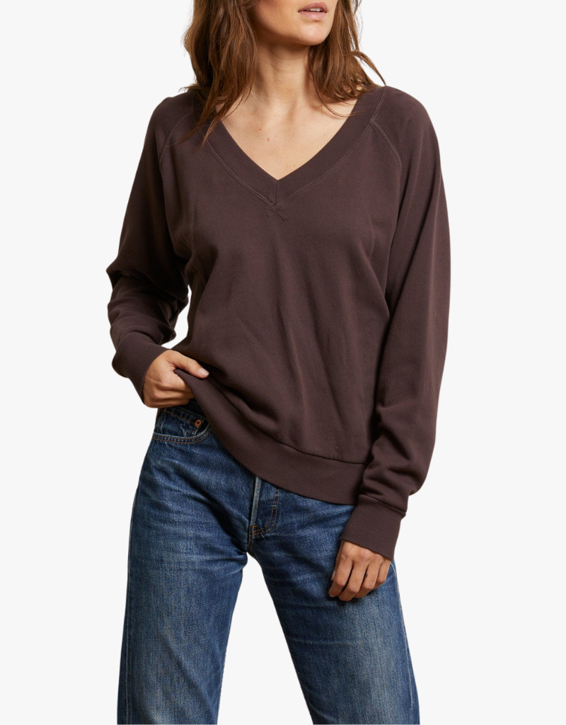 Perfect White Tee Sinead Relaxed French Terry V Neck Sweatshirt in Cocoa Powder