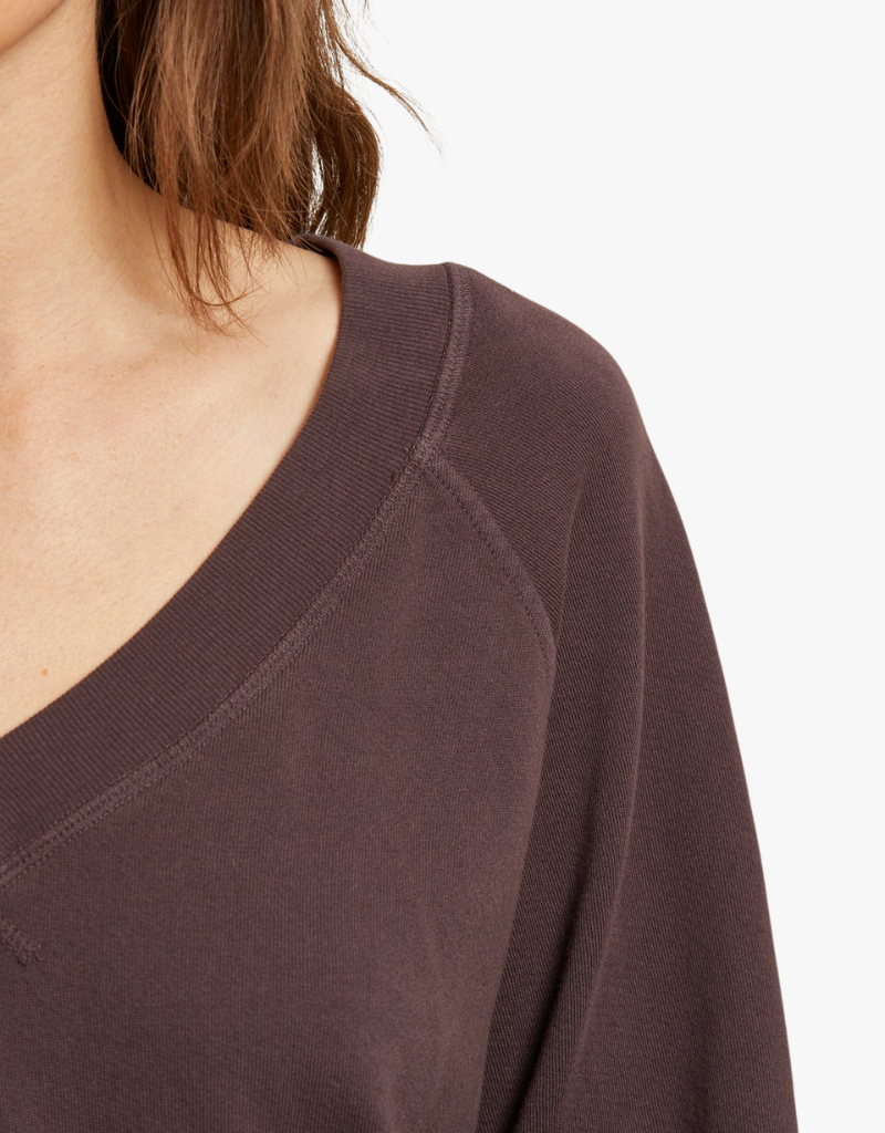Perfect White Tee Sinead Relaxed French Terry V Neck Sweatshirt in Cocoa Powder