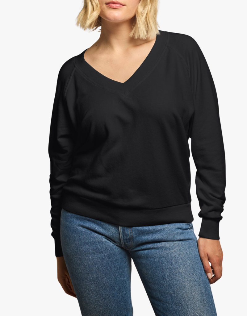 Perfect White Tee Sinead Relaxed French Terry V Neck Sweatshirt in True Black