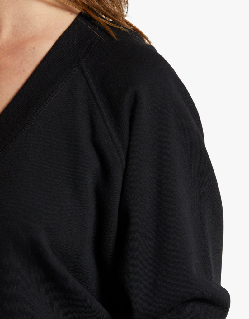 Perfect White Tee Sinead Relaxed French Terry V Neck Sweatshirt in True Black
