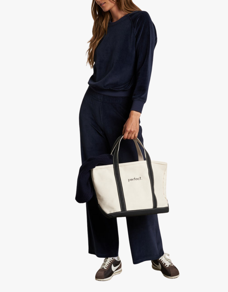 Perfect White Tee Stella Velour Shrunken Raglan Sweatshirt in Navy