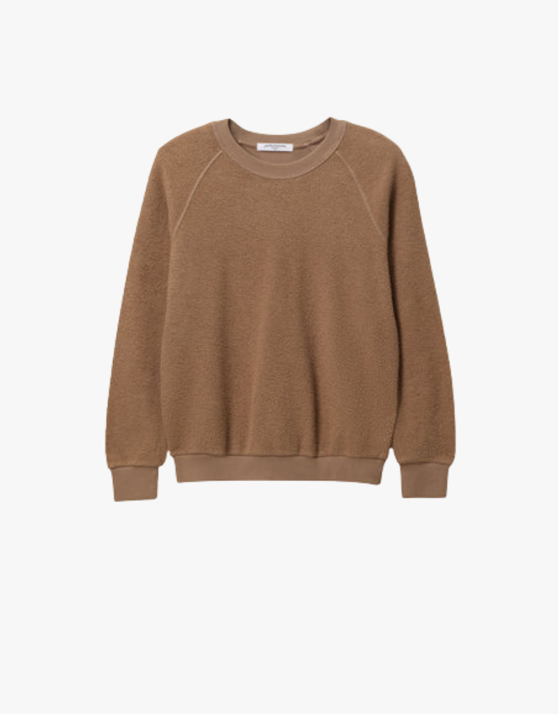 Perfect White Tee Ziggy Inside Out Fleece Long Sleeve Shrunken Crewneck Sweatshirt in Mocha