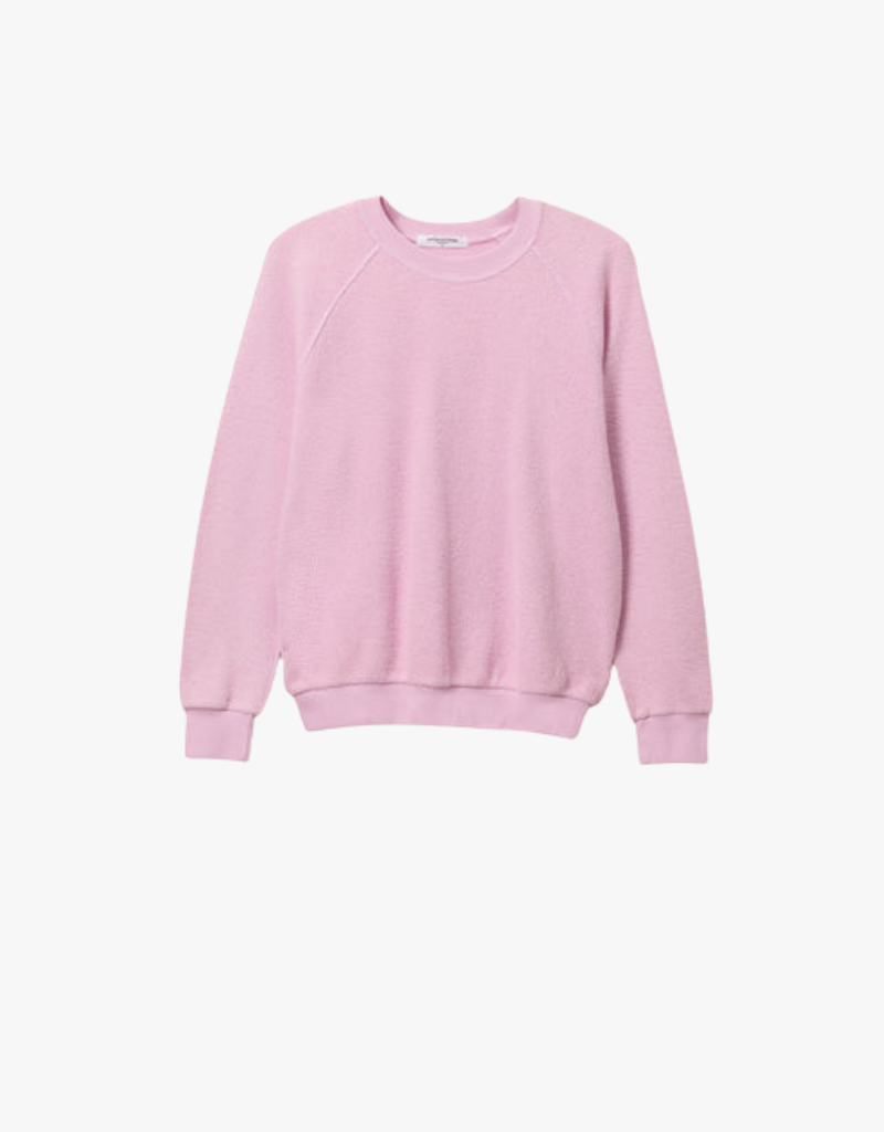 Perfect White Tee Ziggy Inside Out Fleece Long Sleeve Shrunken Crewneck Sweatshirt in Sugar Pink