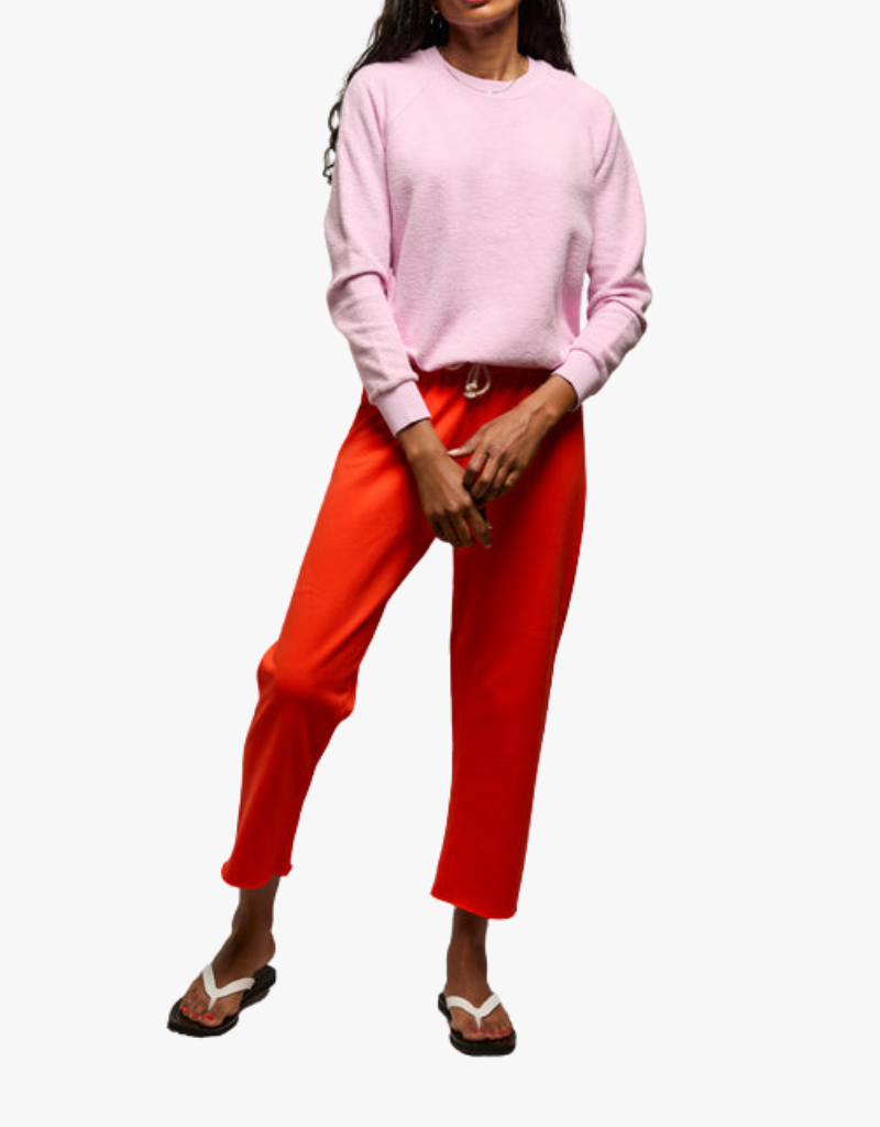 Perfect White Tee Ziggy Inside Out Fleece Long Sleeve Shrunken Crewneck Sweatshirt in Sugar Pink