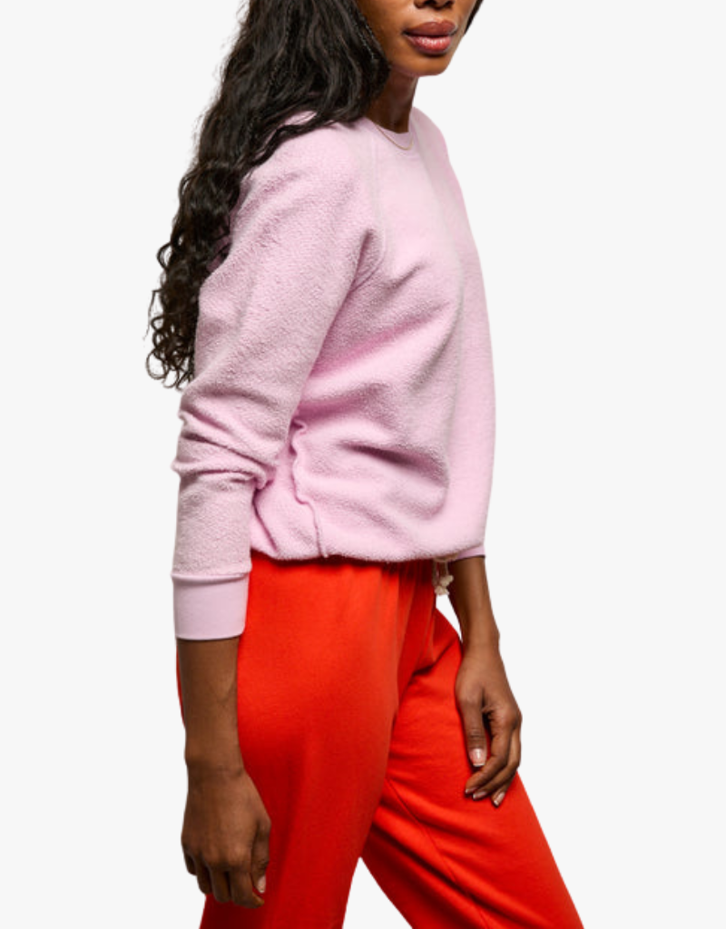 Perfect White Tee Ziggy Inside Out Fleece Long Sleeve Shrunken Crewneck Sweatshirt in Sugar Pink