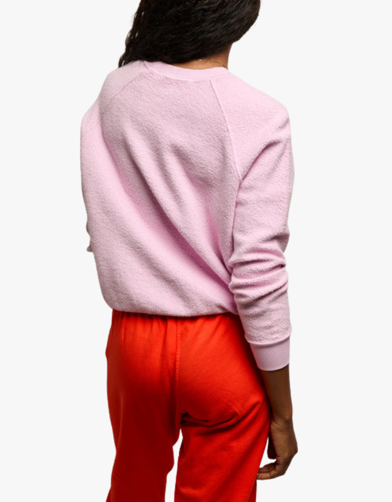 Perfect White Tee Ziggy Inside Out Fleece Long Sleeve Shrunken Crewneck Sweatshirt in Sugar Pink