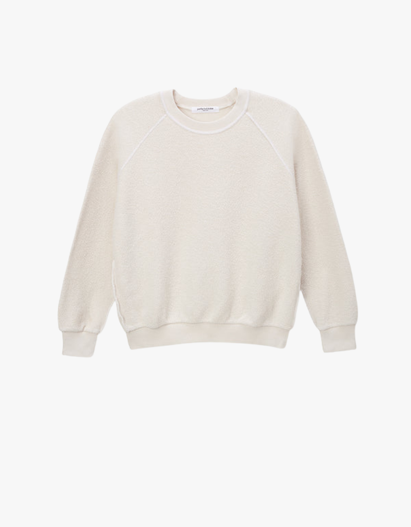 Perfect White Tee Ziggy Inside Out Fleece Long Sleeve Shrunken Crewneck Sweatshirt in Sugar