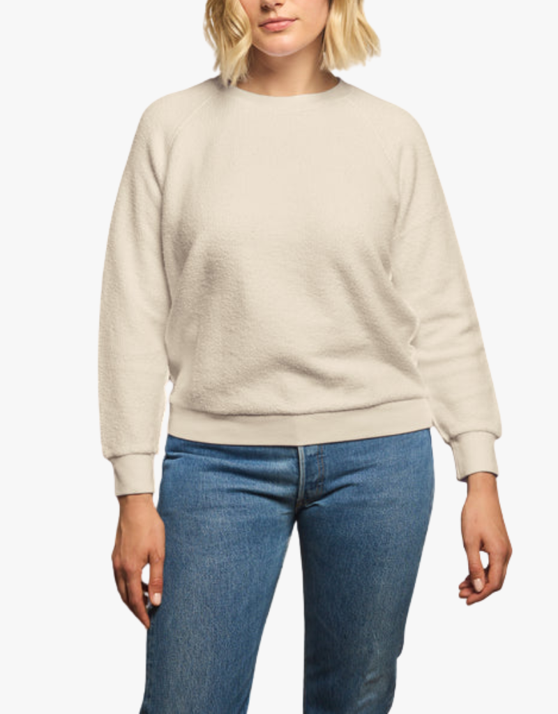 Perfect White Tee Ziggy Inside Out Fleece Long Sleeve Shrunken Crewneck Sweatshirt in Sugar