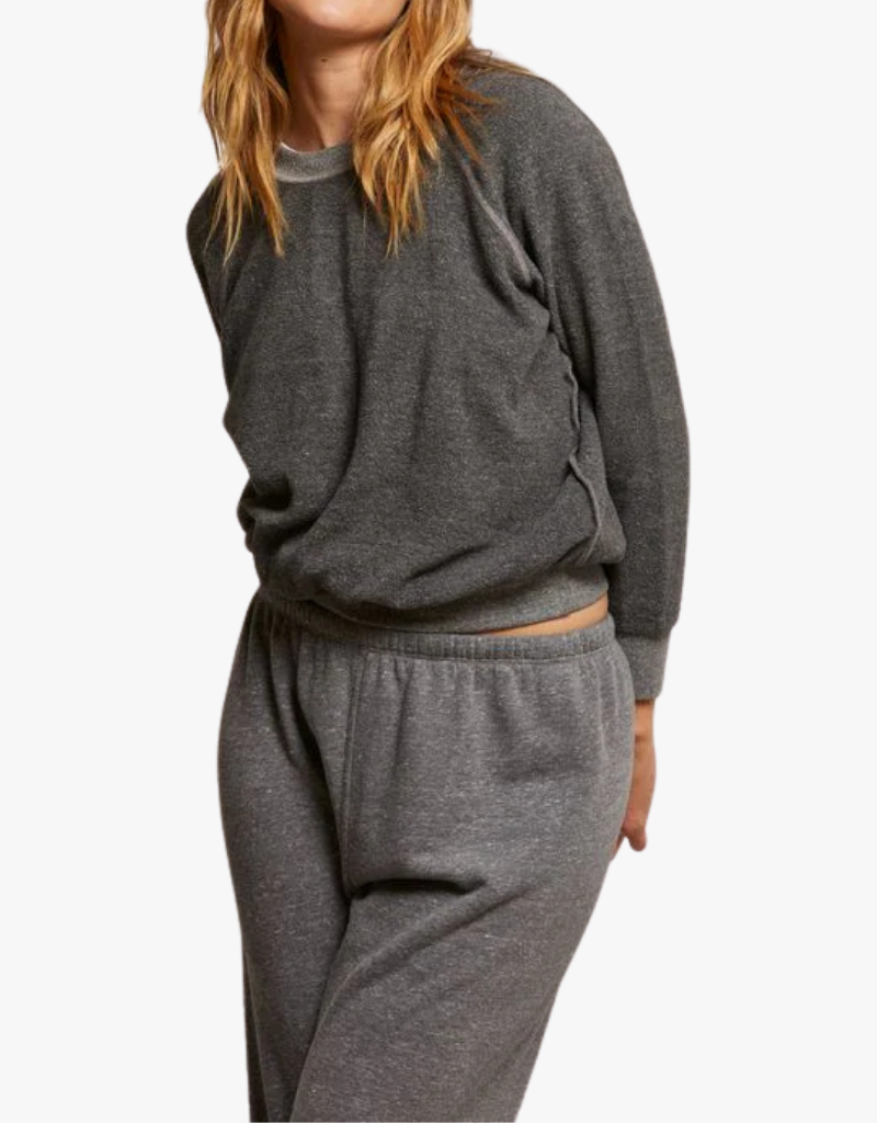 Perfect White Tee Ziggy Inside Out Fleece Long Sleeve Skrunken Crewneck Sweatshirt in Dark Heather Grey