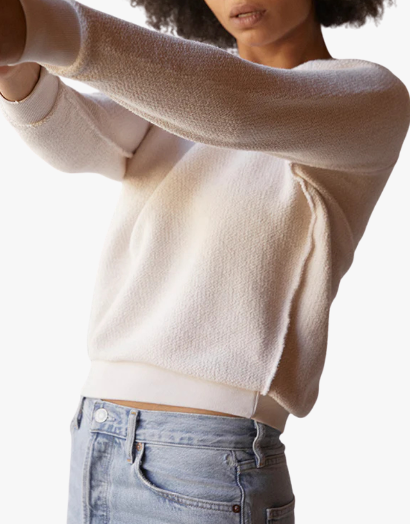 Perfect White Tee Ziggy Reverse Fleece Shrunken Crew Neck Sweatshirt in Sugar