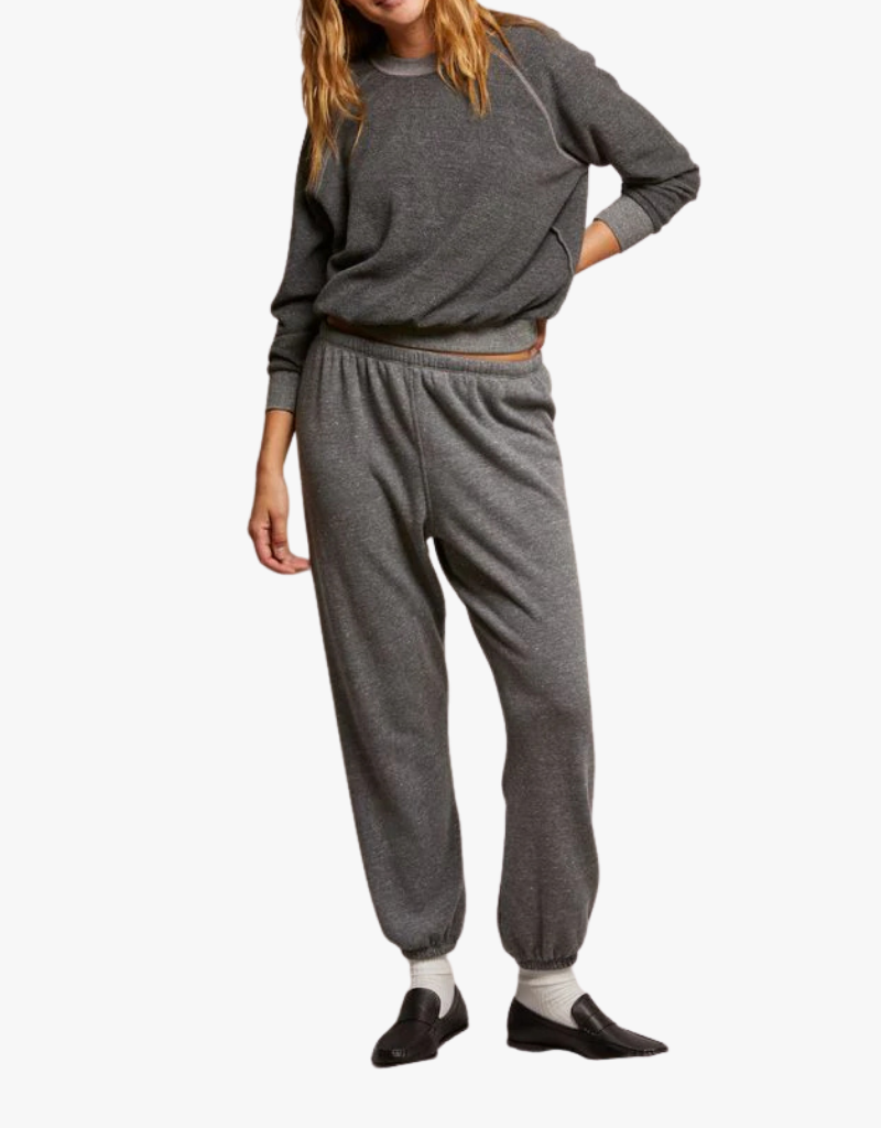 Perfect White Tee Ziggy Inside Out Fleece Long Sleeve Skrunken Crewneck Sweatshirt in Dark Heather Grey