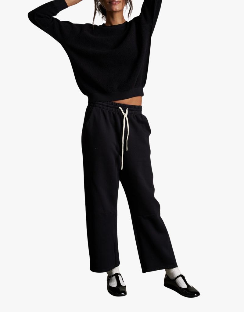 Perfect White Tee Ziggy Inside Out Fleece Long Sleeve Skrunken Crewneck Sweatshirt in True Black