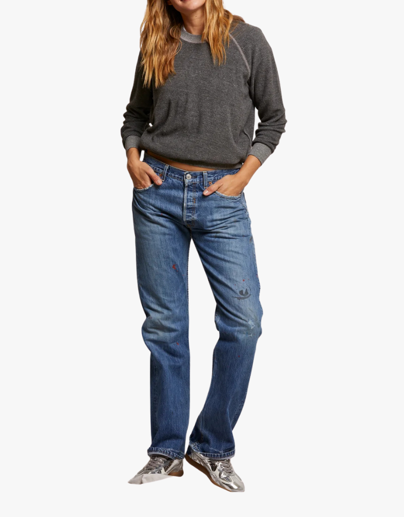 Perfect White Tee Ziggy Inside Out Fleece Long Sleeve Skrunken Crewneck Sweatshirt in Dark Heather Grey