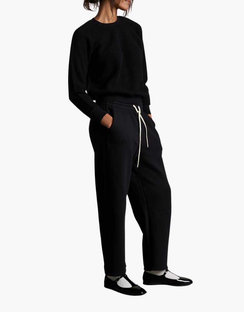 Perfect White Tee Ziggy Inside Out Fleece Long Sleeve Skrunken Crewneck Sweatshirt in True Black