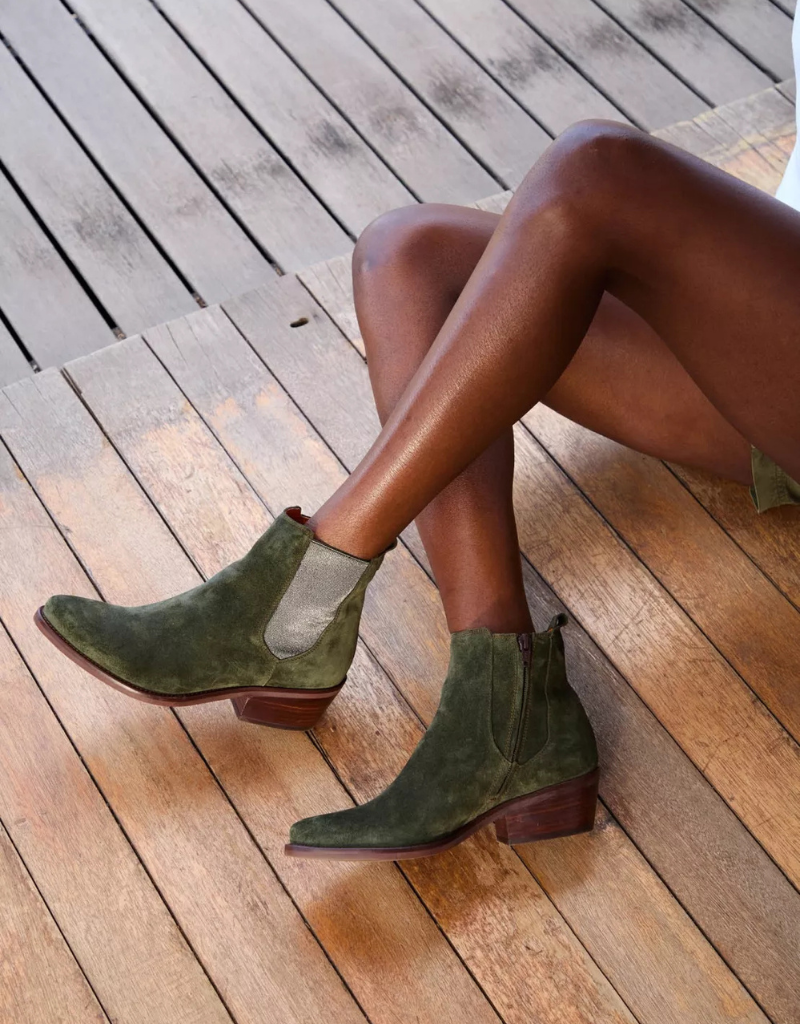 Penelope Chilvers Rove Suede Boot in Khaki & Pewter