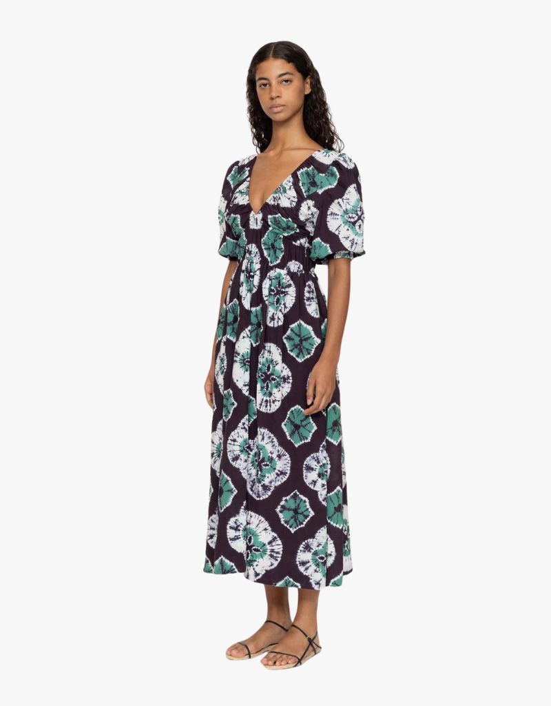 Teal Aveline Tie Dye Print Puff Sleeve Dress by Sea NY - Ambiance