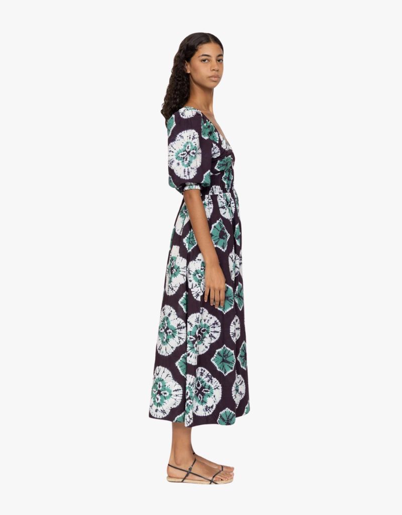 Teal Aveline Tie Dye Print Puff Sleeve Dress by Sea NY - Ambiance
