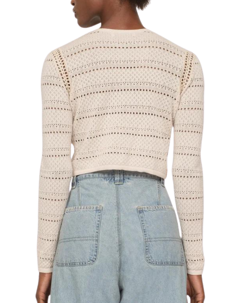 Sea NY Syble Cropped Pointelle Knit Cardigan in Cream