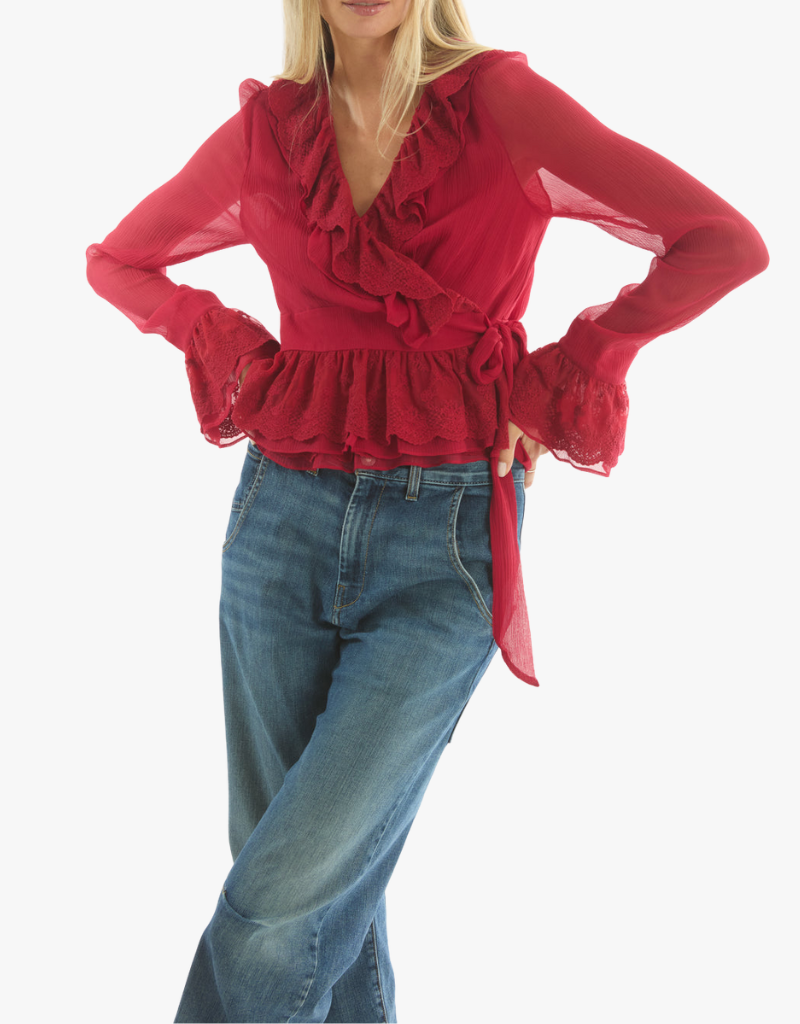 Secret Mission Poet Blouse in Crimson Red