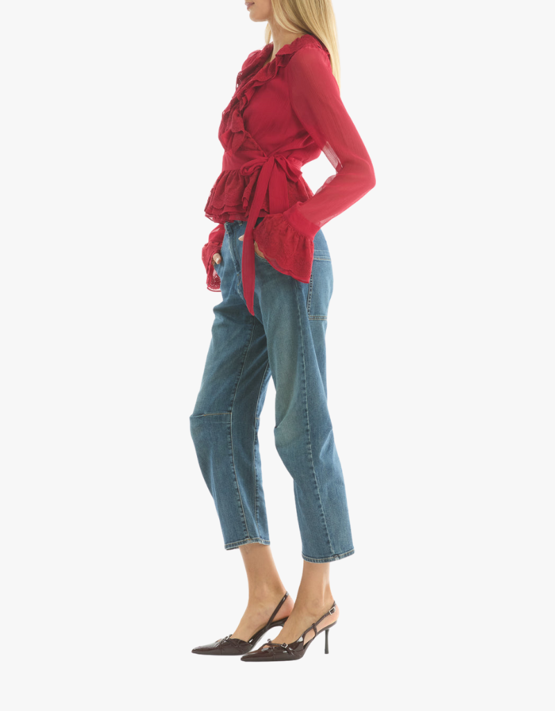 Secret Mission Poet Blouse in Crimson Red