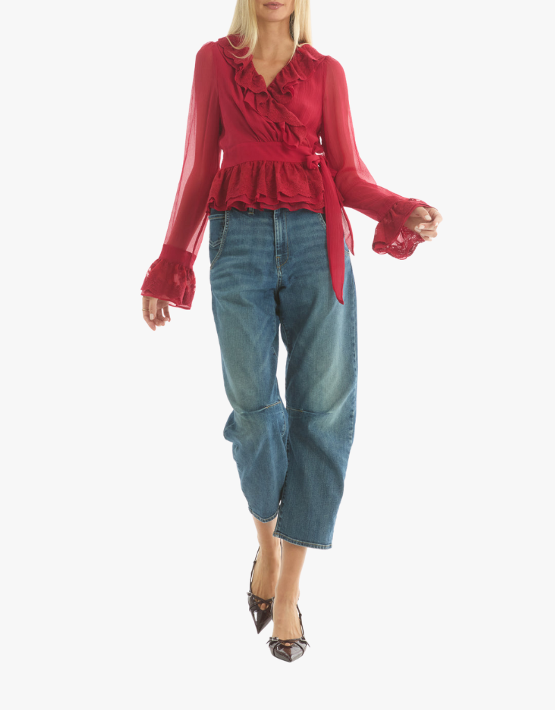 Secret Mission Poet Blouse in Crimson Red