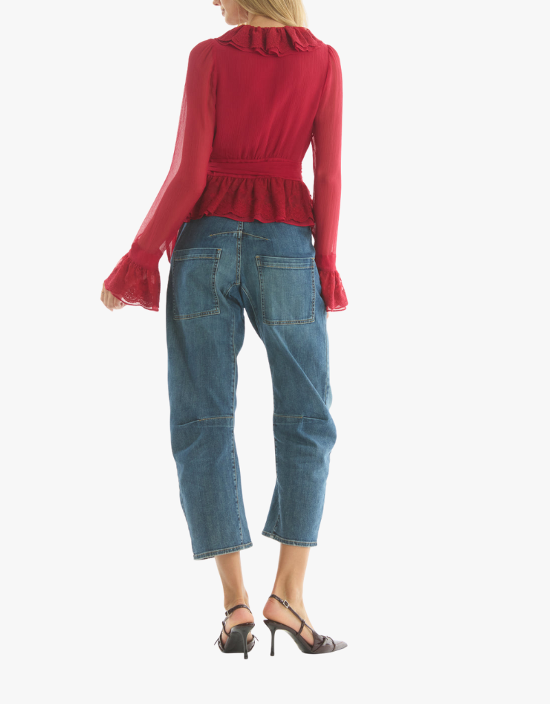 Secret Mission Poet Blouse in Crimson Red