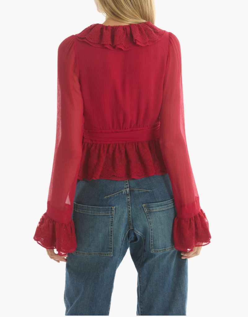 Secret Mission Poet Blouse in Crimson Red